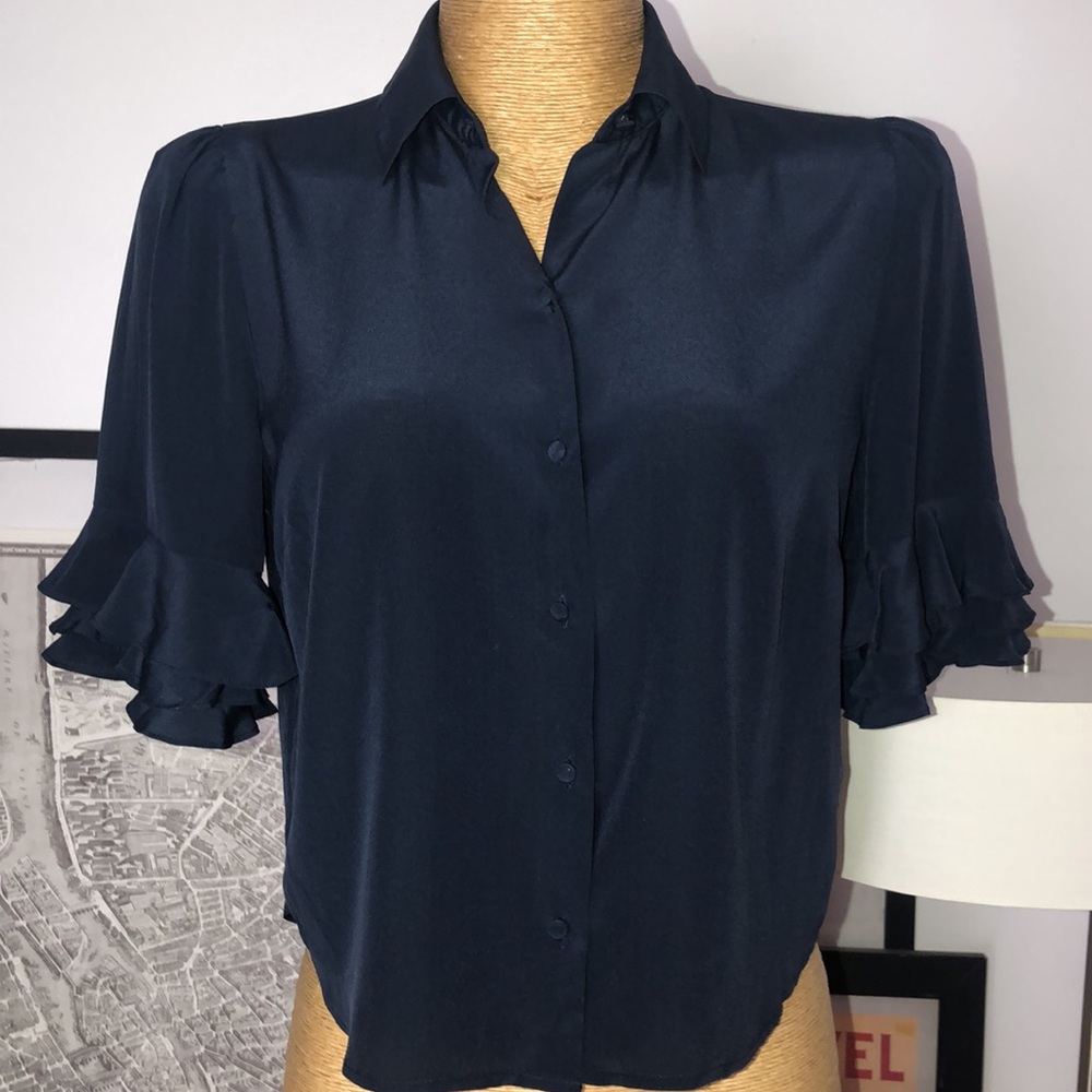 FRAME Navy Blue Silk top Size S - Picture 4 of 8